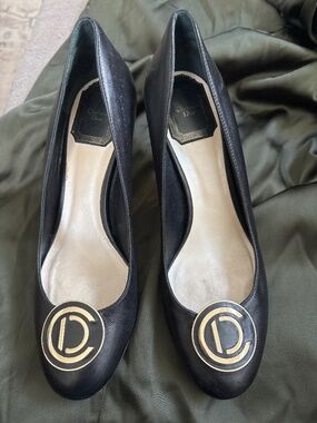 Christian Dior Black Leather Heels CD Logo Size 36.5 – Priced to Sell